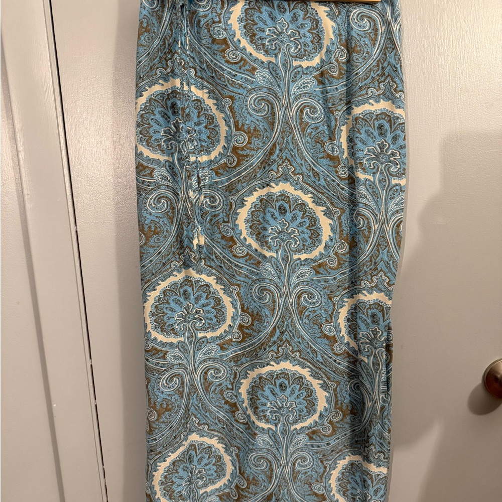 Vintage The Limited Blue and Brown Patterned silk maxi Skirt Size S
